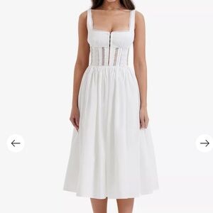 Perle White Lace Trim Midi Dress